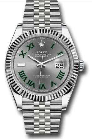Replica Rolex Steel and White Gold Rolesor Datejust 41 Watch 126334 Fluted Bezel Slate Green Roman Dial Jubilee Bracelet